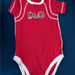 D&G Junior Red Short-Sleeve Bodysuit with White Trim